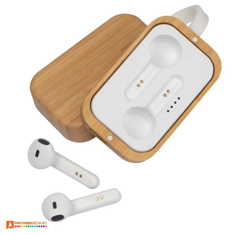 asti audio wireless cu incarcator din plastic si lemn de bambus 257913