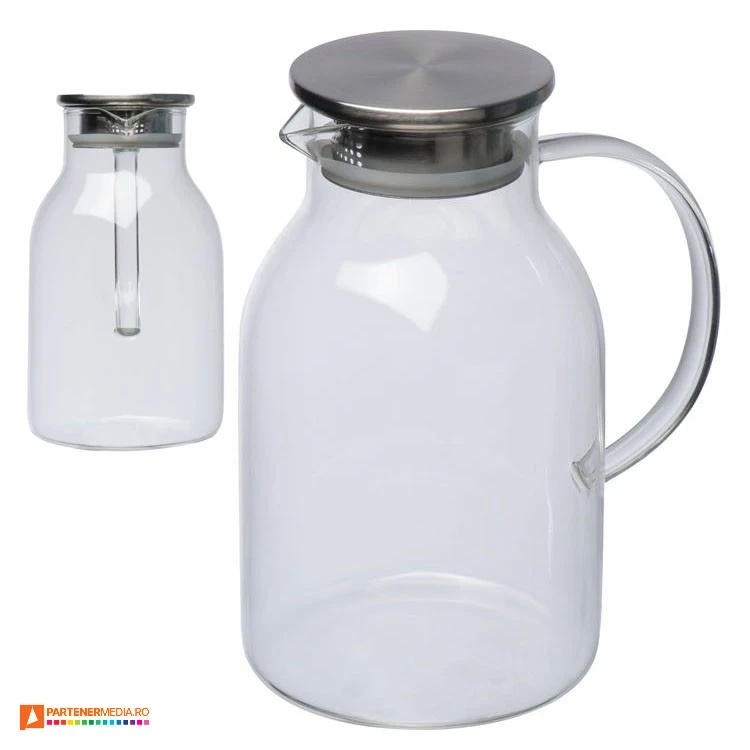 carafe din sticla transparenta de 2 litri cu infuzor metalic 357766