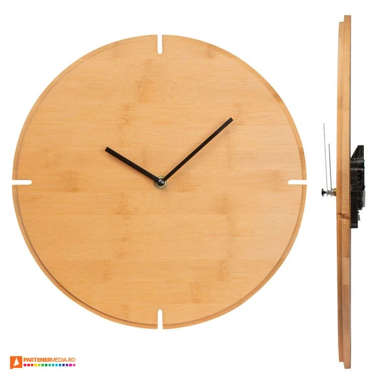 ceasuri de perete din lemn cu forma rotunda subtire 3738 poza 1