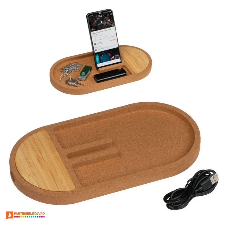 organizatoare de birou din pluta cu incarcator wireless 375213