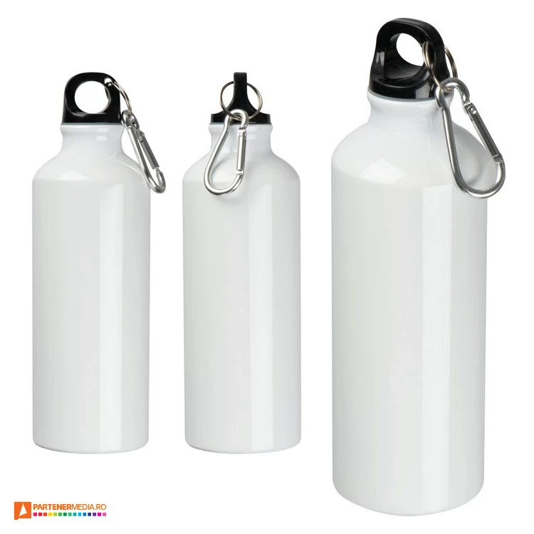 Bidoane promotionale de 400 ml cu suprafata sublimabila si carabina metalica bidoane albe din otel inoxidabil de 400 ml cu suprafata sublimabila 424606