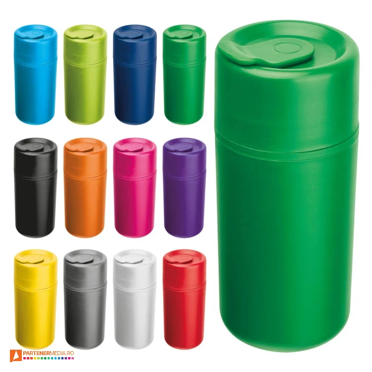 pahare promotionale colorate din plastic cu capac 5354
