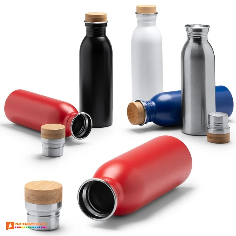 sticle metalice colorate cu capac din lemn bi1224