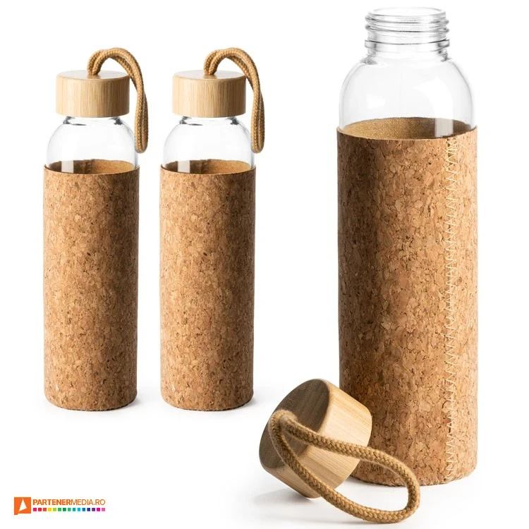 sticle promotionale de 500 ml cu husa din pluta si capac din lemn bi4136