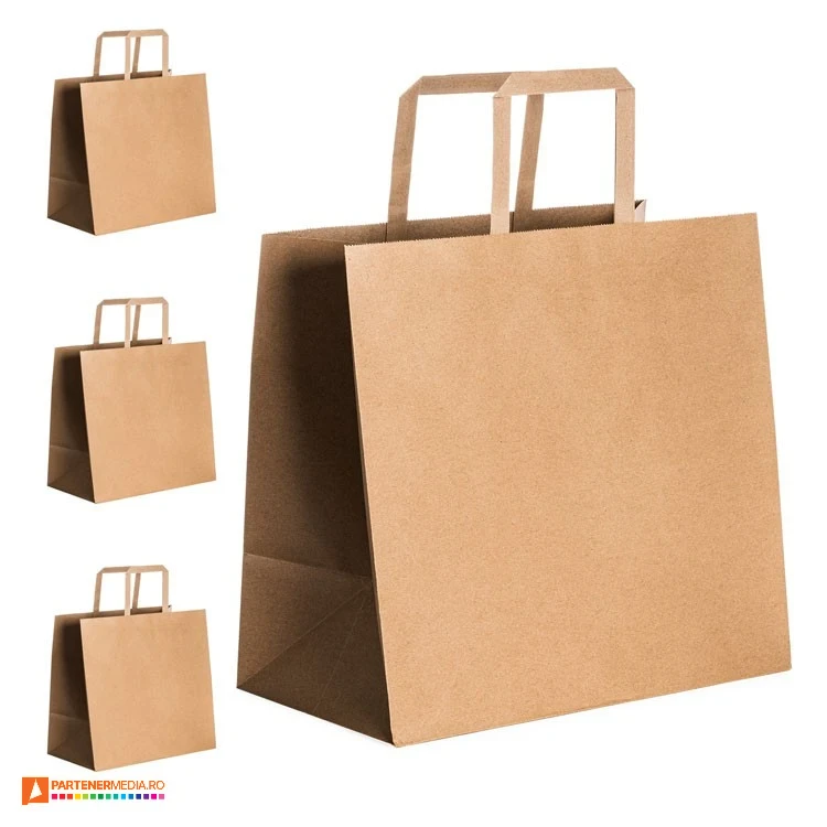 Sacose promotionale din hartie kraft de 30 x 29 cm cu manere scurte si burduf de 22 cm sacose din hartie kraft cu manare scurte bo7122