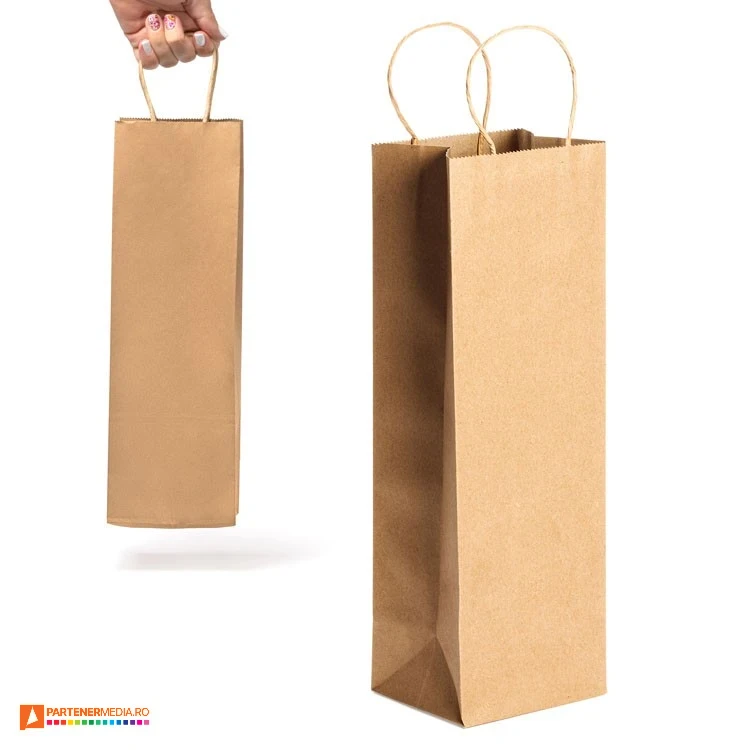 Sacose promotionale din hartie kraft pentru sticle, cu manere din hartie rasucita sacose din hartie pentru sticle bo7123