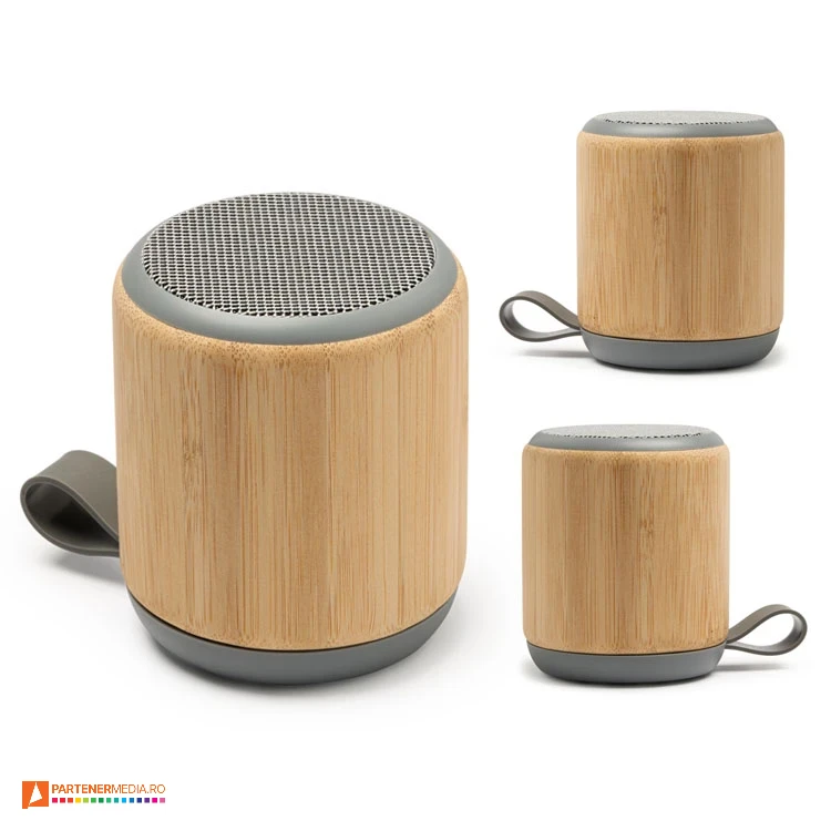 Boxe audio portabile wireless, din lemn cu forma rotunda si putere de 3W boxe audio promotionale wireless din lemn bs3199