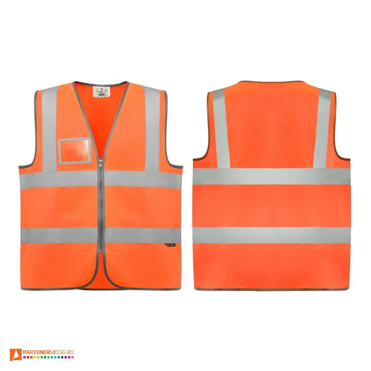 veste reflectorizante portocalii cu buzunar transparent cc9311 poza 3