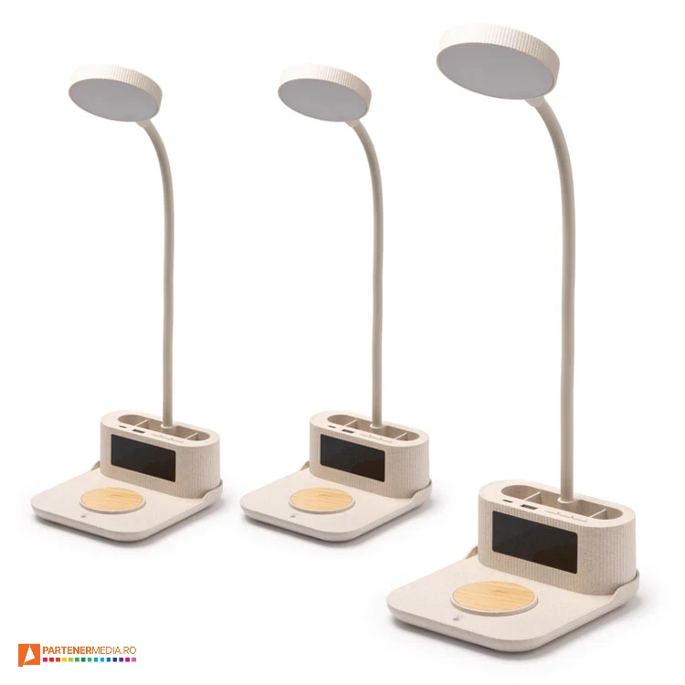lampi de birou cu ceas si incarcator wireless cr1632