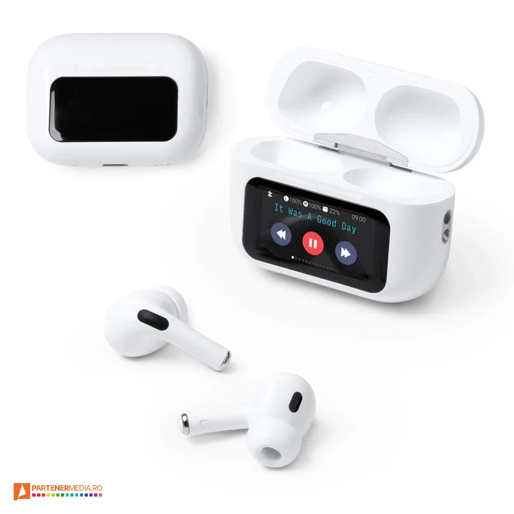 casti audio wireless de tip earbuds cu statie de reincarcare ep1566