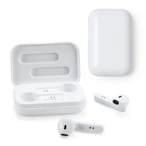casti promotionale earbuds cu statie de incarcare alba din plastic ep3305
