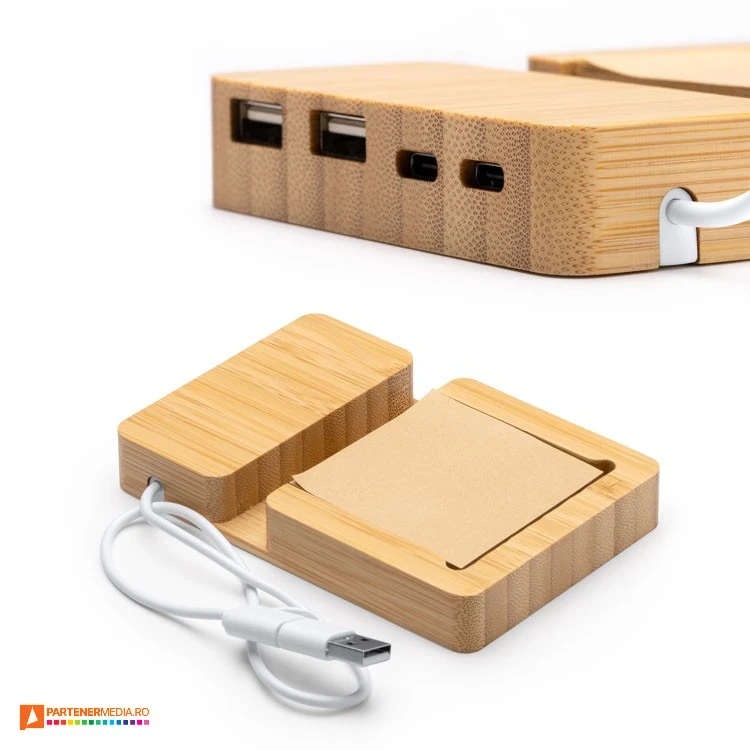 incarcator wireless cu 4 porturi usb din lemn de bambus ia1084
