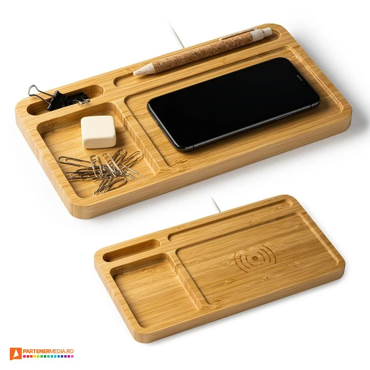 incarcatoare wireless cu organizator de birou din lemn ia3024