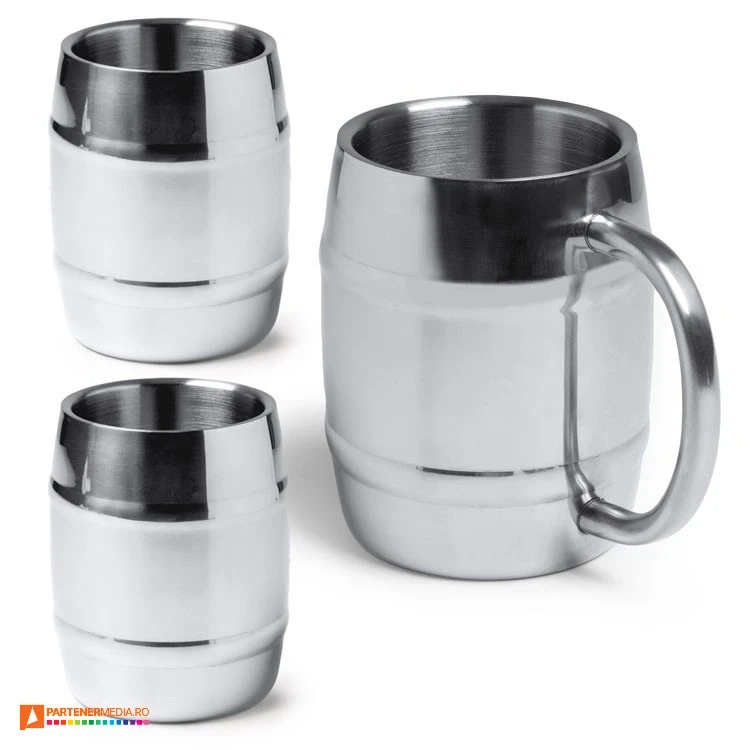 cani metalice argintii de 500 ml cu forma de butoi jr1367