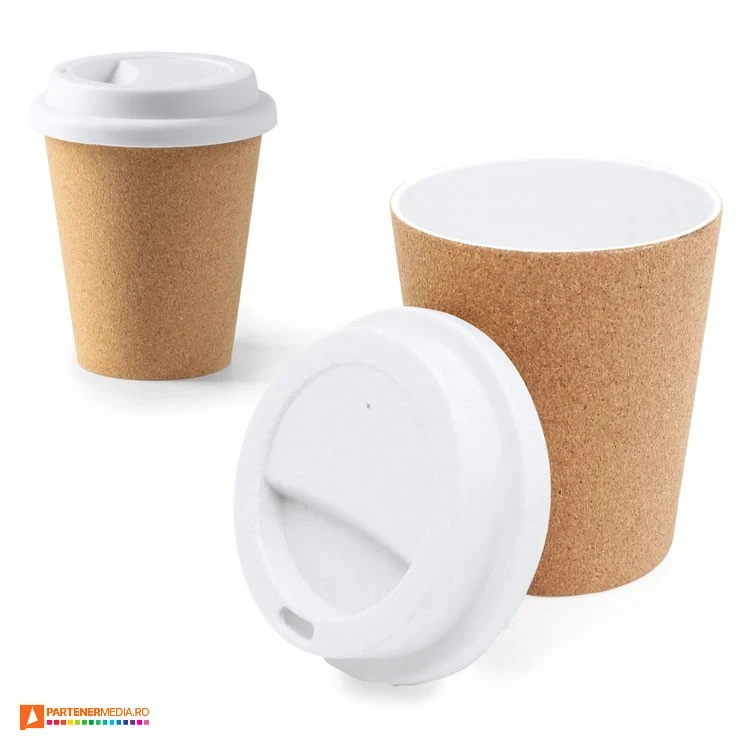 pahare promotionale din pluta cu capac alb din plastic md4057