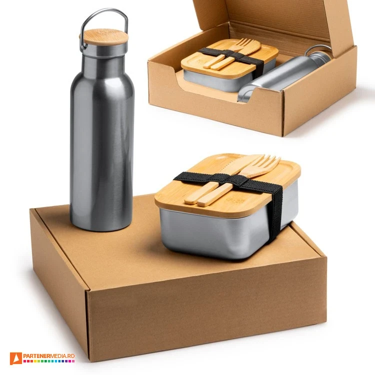 Seturi de cadou de sticle de baut cu caserole si tacamuri din lemn incluse seturi de sticle metalice cu caserola si tacamuri mj1655