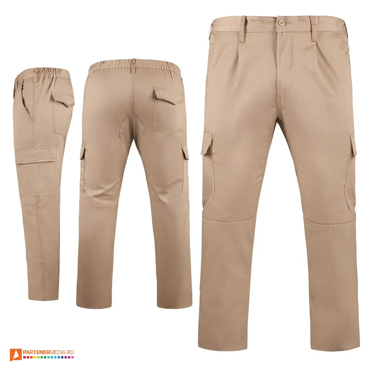 pantaloni crem de lucru cu multiple buzunare pa9100 poza 4
