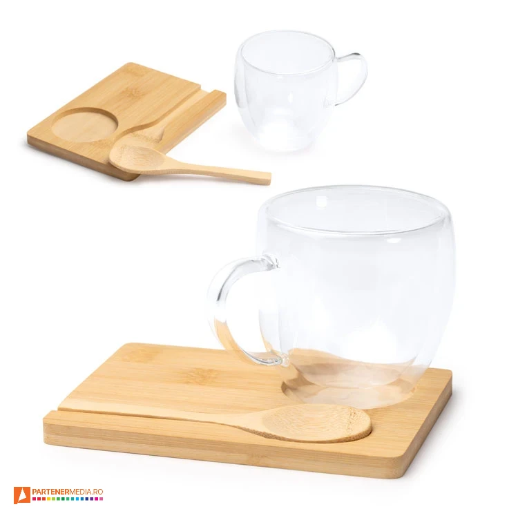 cani din sticla cu suport si lingura din lemn tz1848 poza 1