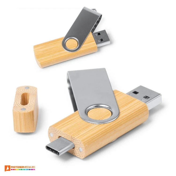 memory stick uri usb c de 32 gb din lemn si metal us1565