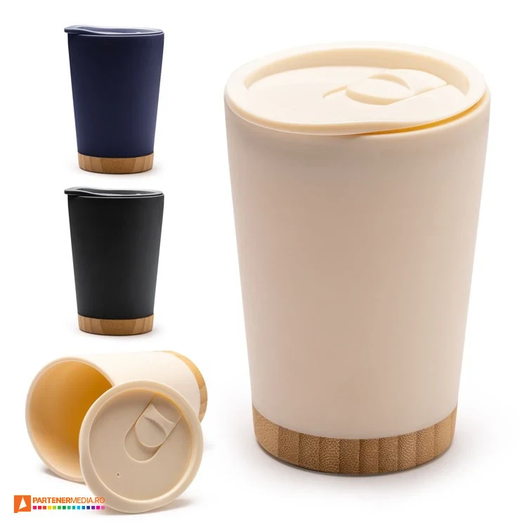 pahare din plastic reciclat cu baza din lemn va1686