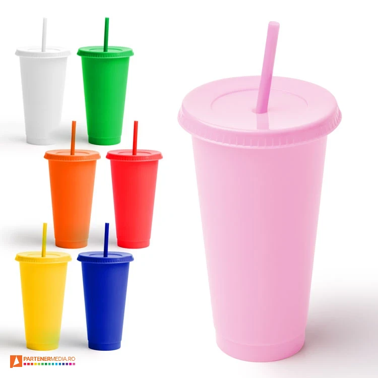 pahare reutilizabile promotionale din plastic de 710 ml cu pai va1995 poza 1