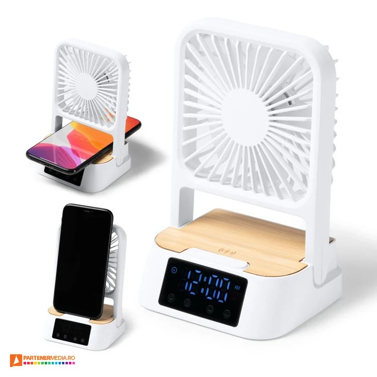 incarcatoare wireless cu ceas si ventilator ve1744