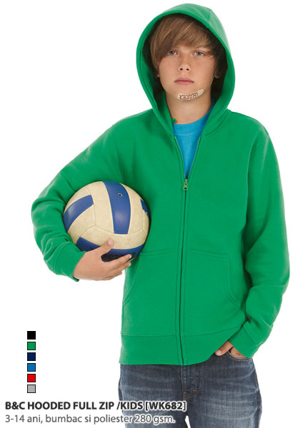 hanorace promotionale de copii cu buzunare mari Hooded Full Zip Kids WK682 poza 1