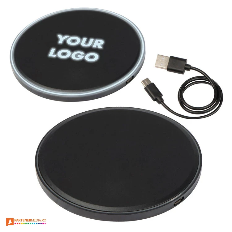 Incarcatoare wireless promotionale de 10W cu lumina LED incarcatoare wireless cu suprafata luminata led 34241