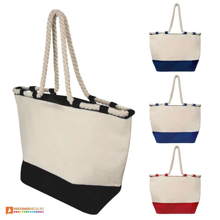 sacose de plaja din bumbac cu baza colorata 60864 poza 1