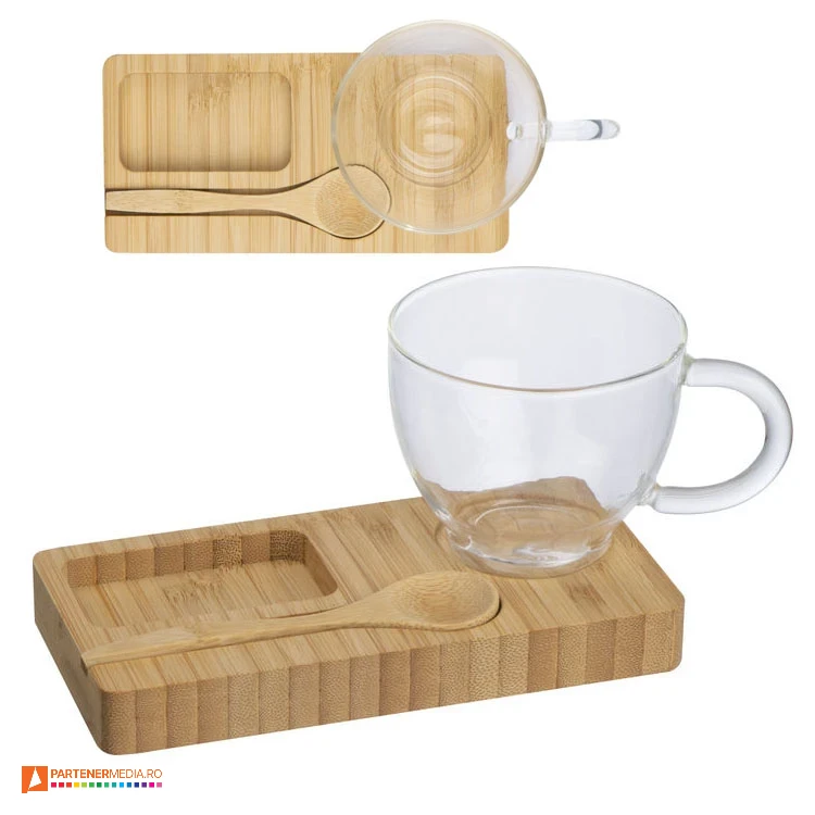 cesti din sticla cu farfurie din lemn 82359 poza 1