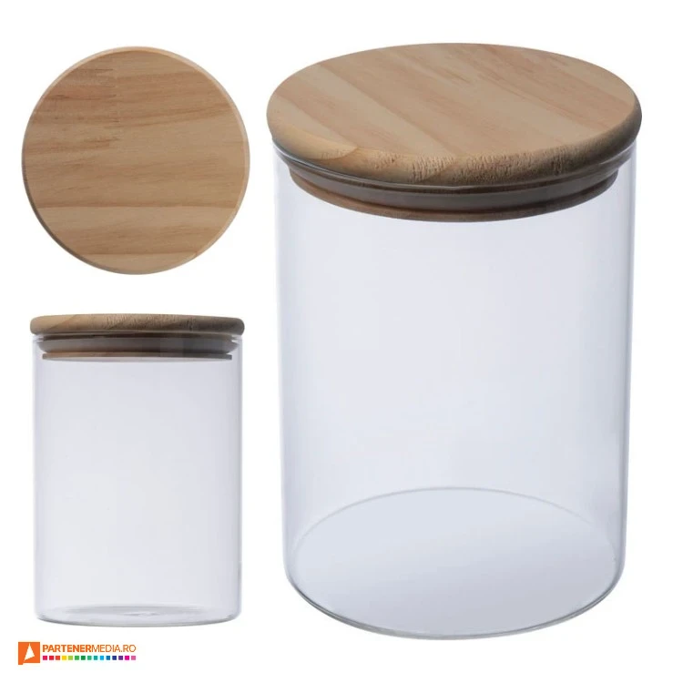 borcane promotionale din sticla cu capac din lemn 82615