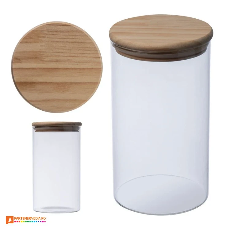 borcane promotionale din sticla de 1000 ml cu capac din lemn 82616