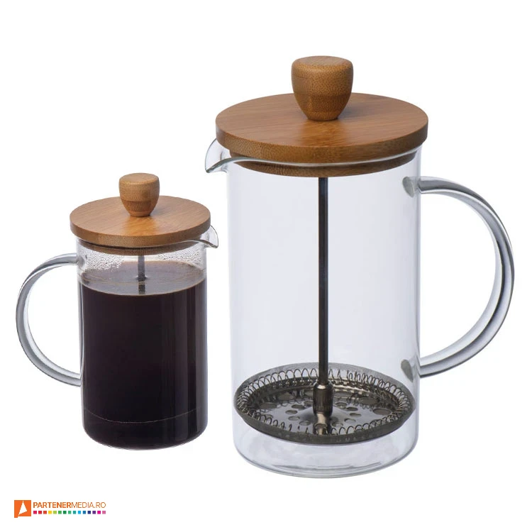 cafetiere din sticla cu infuzor metalic si capac din lemn 82640 poza 1