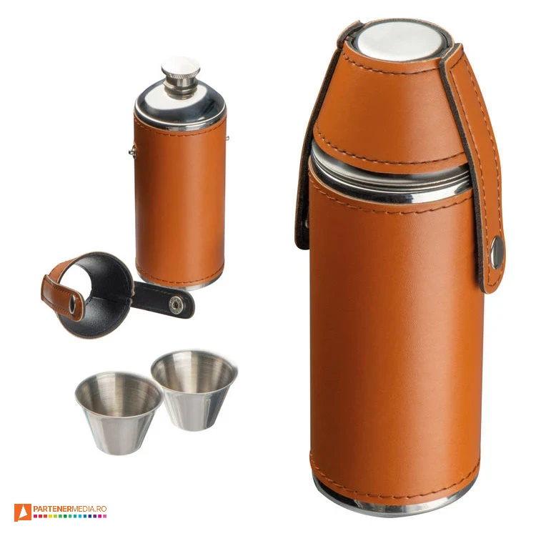 termosuri promotionale cu pahare metalice si elemente din imitatie de piele 83257 poza 1