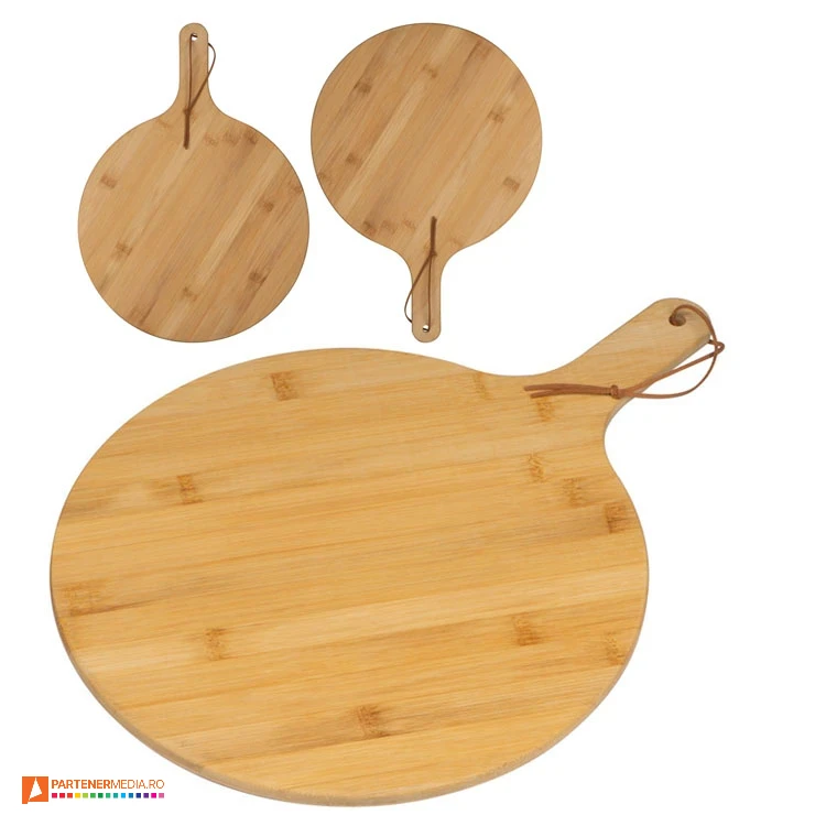 tocatoare rotunde promotionale din lemn de bambus cu maner 83593