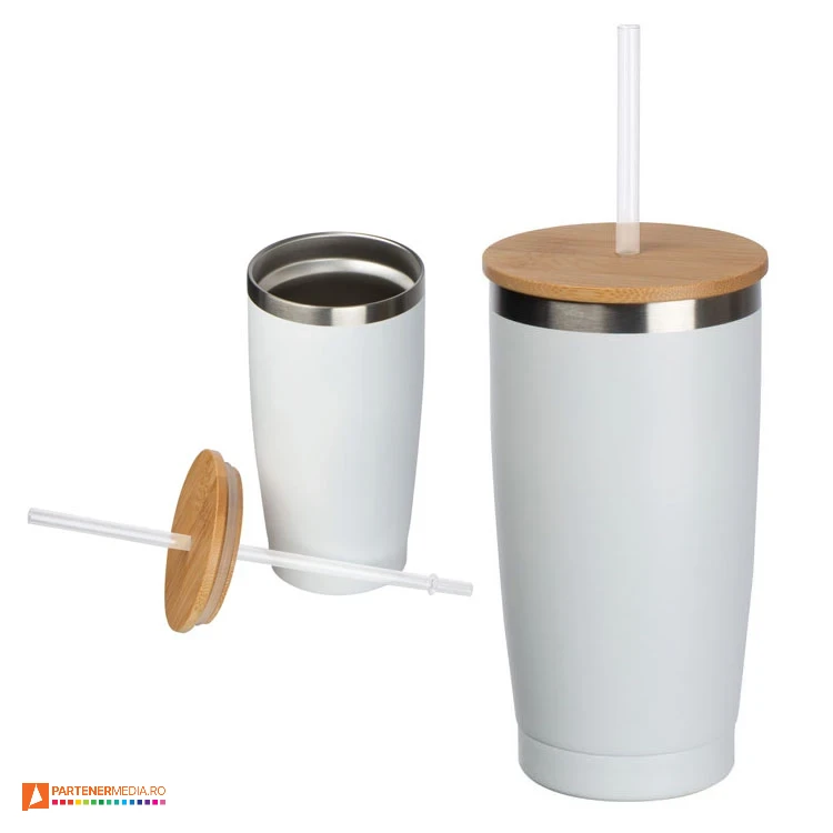 pahare de 500 ml cu capac din lemn si pai de baut 83967