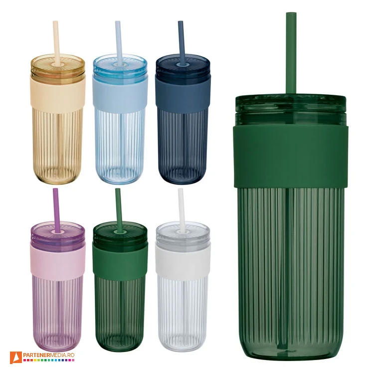 pahare promotionale din plastic cu pai 660 ml 85529