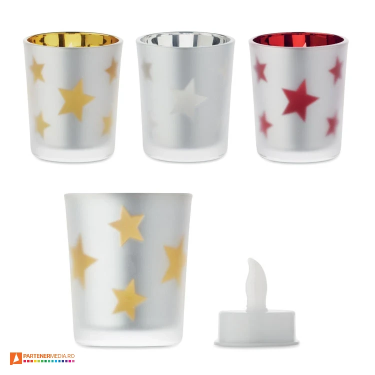 lumanari led cu candela din sticla si design de craciun cx1572 lumanari led cu candela din sticla si design de craciun cx1572 poza 1