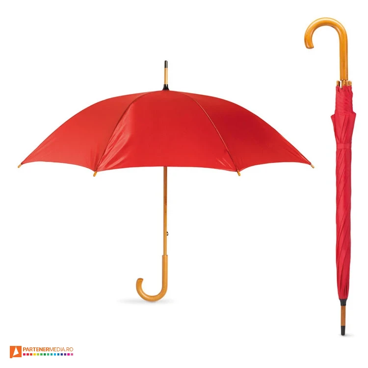 umbrele rosii promotionale cu maner curb din lemn kc5132 umbrele rosii promotionale cu maner curb din lemn kc5132 poza 2