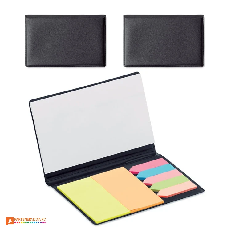 Blocnotes-uri cu coperti negre din imitatie de pile cu etichete adezive blocnotes cu etichete colorate adezive kc7083