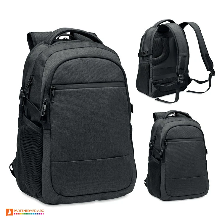 rucsacuri promotionale de laptop din pet reciclat cu 3 compartimente mo2047