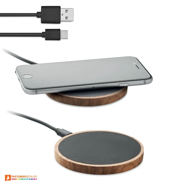 Incarcatoare wireless de 15W cu forma rotunda si cablu de incarcare USB incarcatoare wireless ecologice cu putere de 15w mo2184