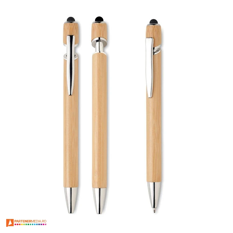 pixuri promotionale din lemn de bambus cu varf touch pen mo2418 poza 1