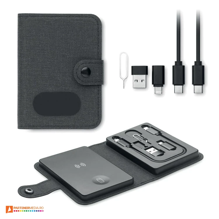 Seturi de incarcatoare wireless de 15W, cu cabluri USB si coperti negre din imitatie de piele incarcatoare wireless cu cabluri usb incluse mo2530