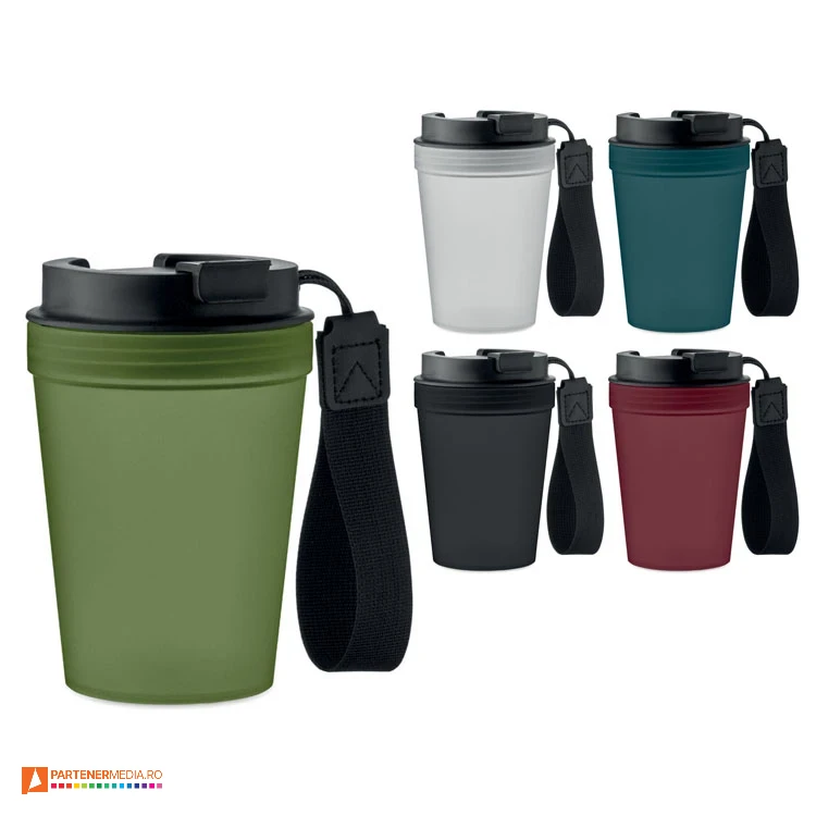 pahare promotionale de 300 ml din plastic cu banda lata din pet reciclat mo2670