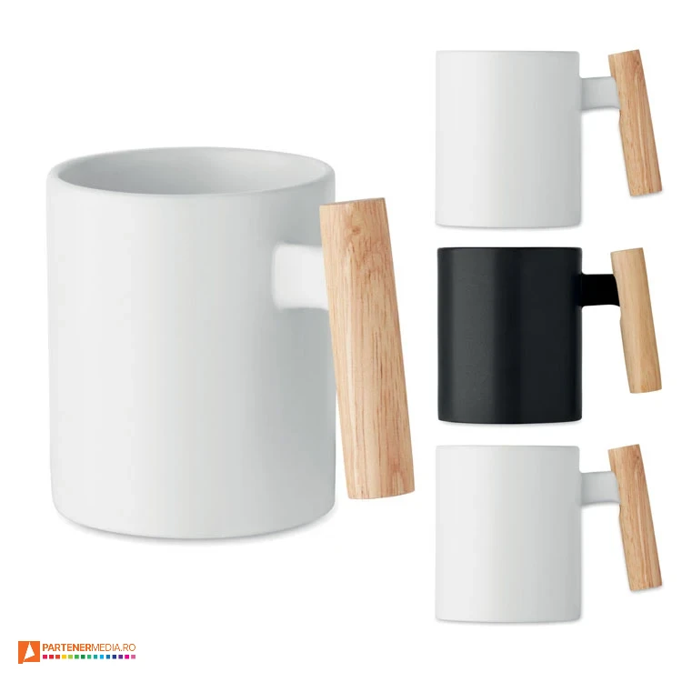 cani ceramice de 320 ml cu maner drept din lemn mo2721 poza 1