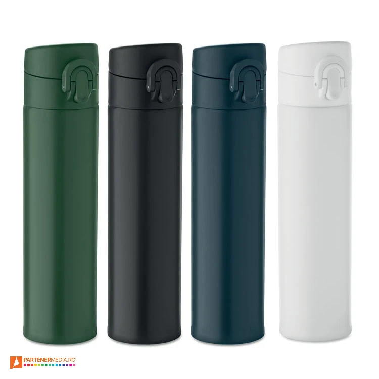 Bidoane termoizolante metalice din otel inoxidabil reciclat cu sistem de blocare bidoane promotionale termoizolante de 300 ml mo2735