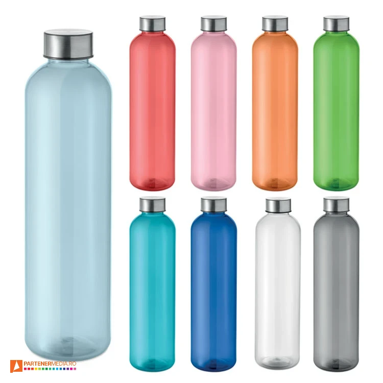 Bidoane colorate cu capacitate de 1000 ml, realizat din RPET cu capac metalic sticle promotionale de 1000 ml colorate mo2781
