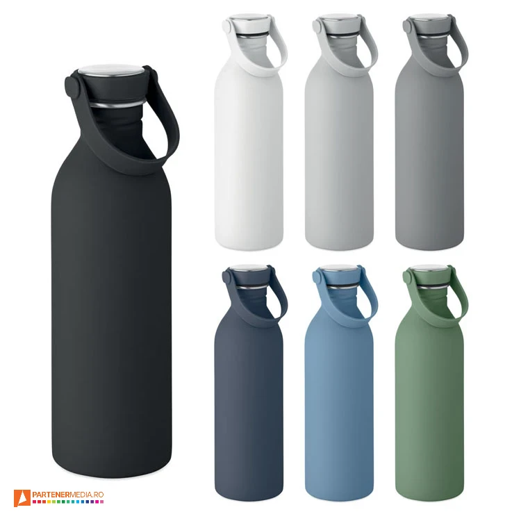 Sticle promotionale de 500 ml cu suprafata cauciucata si maner de transport sticle metalice de 500 ml cu suprafata colorata cauciucata mo2903