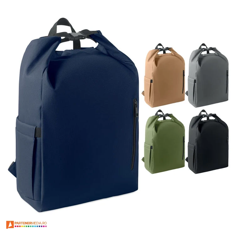 rucsacuri rolltop promotionale de laptop din poliester reciclat mo2969